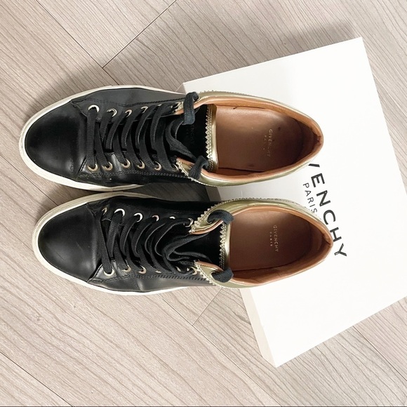 Authentic Givenchy Black Leather Sneakers with Gold Accents - Picture 3 of 5